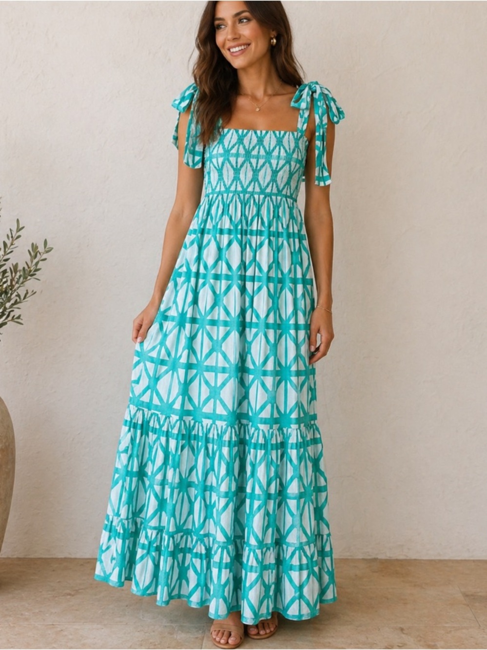 Sheridan French Teal White Kelly Maxi Dress Size 2